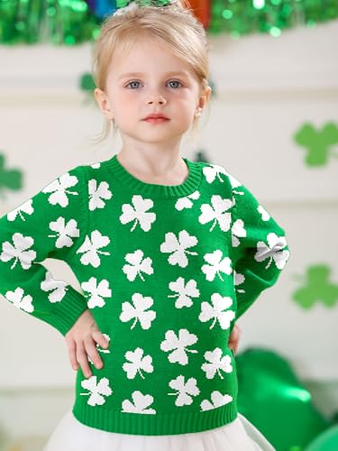 Image of Unisex Toddler St.Patrick's Day Clover Print Sweater Irish Shamrock Knitted Pullover Tops 12M-8Y