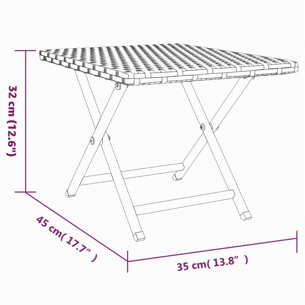 vidaXL Mesa Plegable ratán sintético marrón 45x35x32 cm, Muebles de jardín, Muebles de Exterior, Mesa de Camping, Mesa, Mesa de Picnic, Mesa de jardín