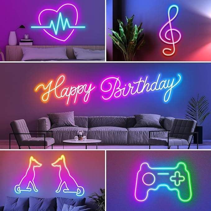 Image of LED Neon RGB Magic 5 Meter Smart Strip Light with Remote, App, USB Control Music Sync DIY Rope Light for Room, Gaming, Party, TV Background, Festival & Home Decoration (Neon Strip 5M)
