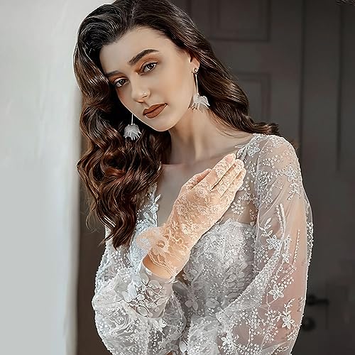 Anpiwshjo Wedding Gloves, Beige Lace Gloves thumb #3