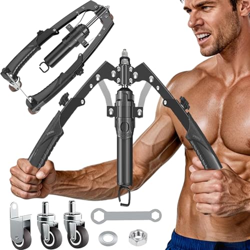 All-in-One Adjustable Hydraulic Arm Exerciser Twister Bar, Chest Expander, for Upper Body & ABS Fitness (10-200kg Adjustable) (Wheeled Model)