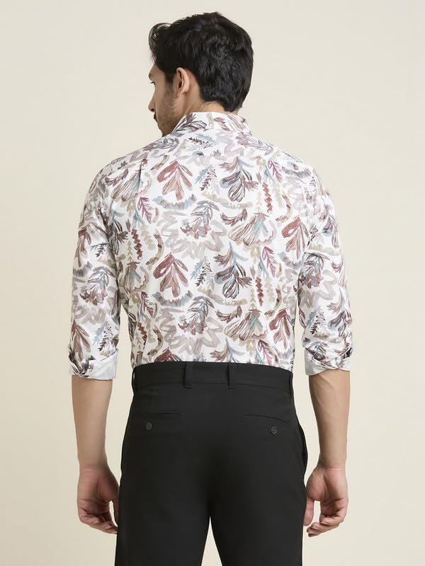 Image of MARK & ALBERT Men's Printed Full Sleeves Regular Fit Shirt Blue | 100% Cotton Stretchable Fabric