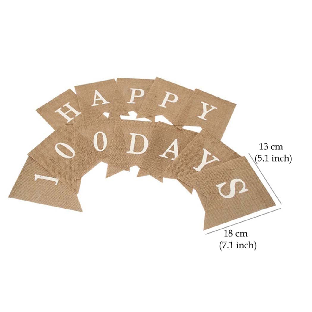 Borsgye Happy 100 Days Burlap Bunting Banner Swallowtail Flag Handwriting Baby Shower Banner Adjustable DIY Decoration for Baby Welcome Sign Baby Photo Prop Gender Reveal Party Supplies - Image 7