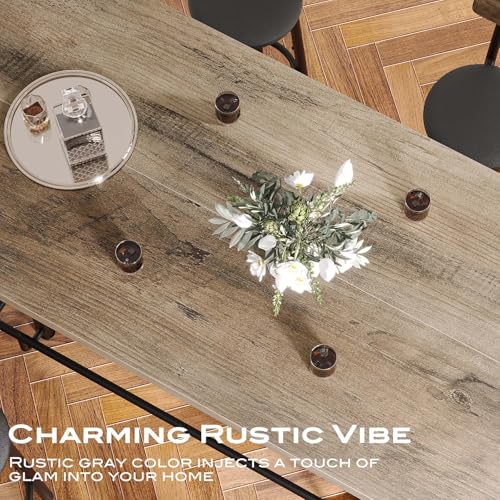 Image of Tribesigns 63-Inch Counter Height Bar Table with Metal Footrest (Gray) | Industrial Rectangle Pub Table, Wood Kitchen Dining Table with Sturdy Metal Frame for Dining Room, Home Bar