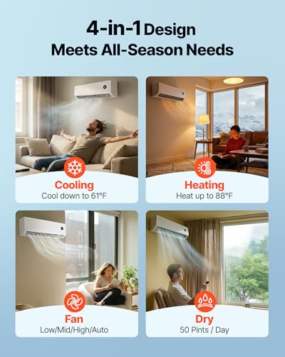 Image of VEVOR Mini Split Air Conditioner, 18,000 BTU AC / 18,400 BTU Heat, 230V 19 SEER2 High Efficiency Energy Saving, Quiet Inverter System for 1250 Sq.Ft Coverage Area, Easy to Maintain, for Home, Office