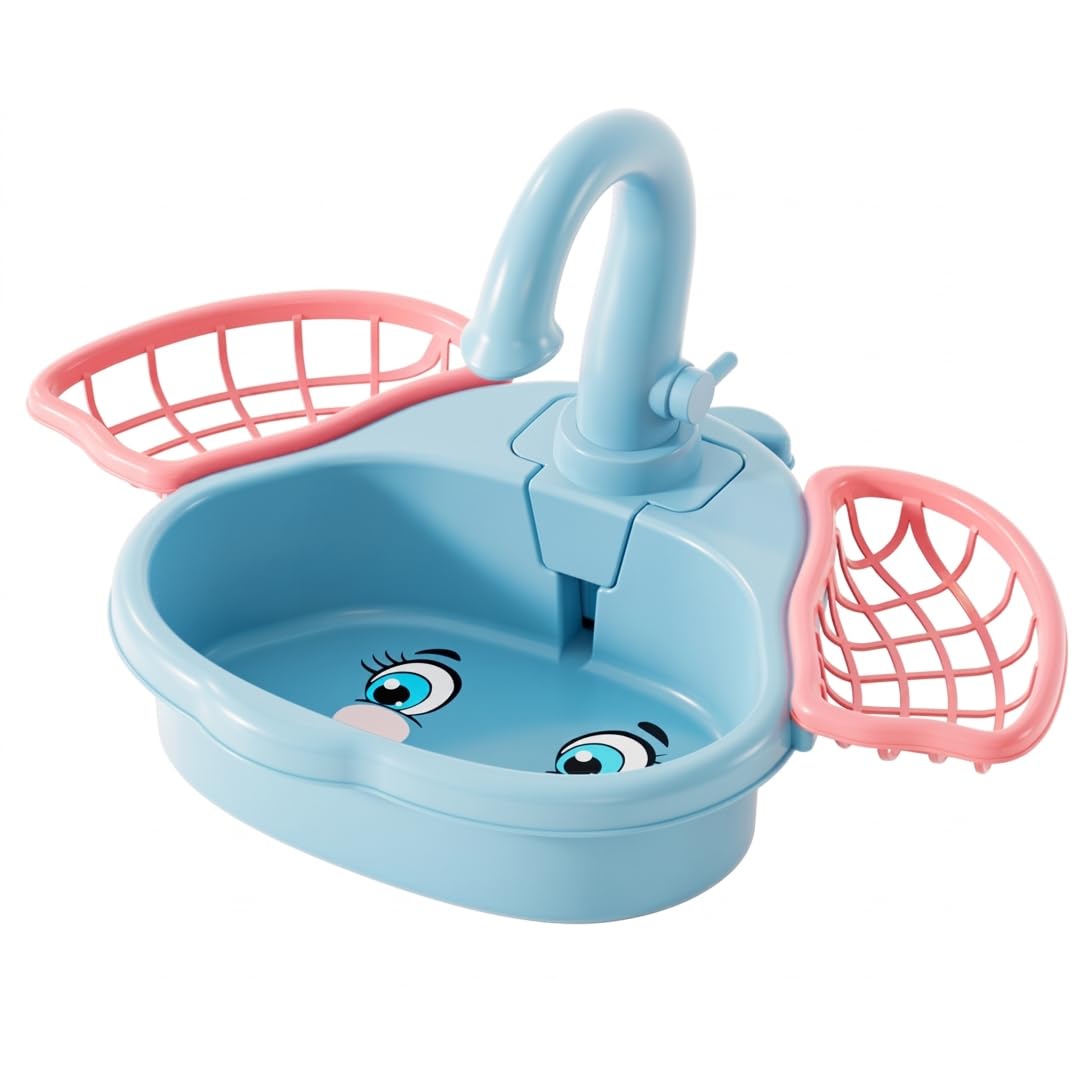 Aetherize Play Sink with Running Water, Kids Sink with Running Water, Large Capacity Play Rotating Faucet, Blue Abs Plastic Toy with