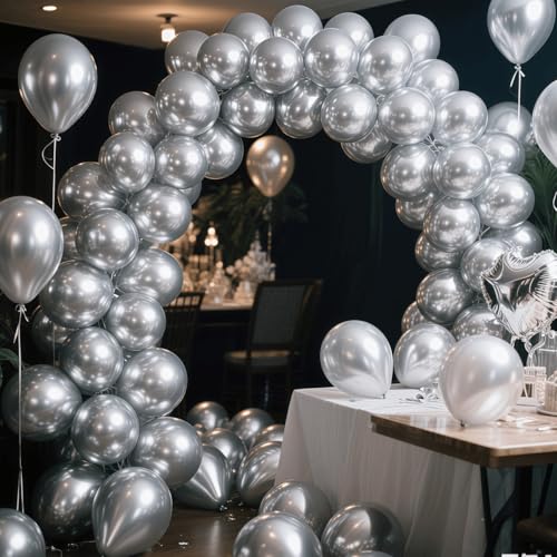 Image of 300 Pcs Metallic Silver Balloons 12 Inch Silver Chrome Balloon for Wedding, Birthday, Baby Shower Party Decorations