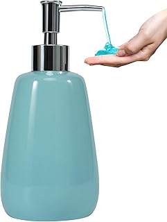 Cyan Hand Soap Dispenser Ceramics Bottles with Elegant Pump Top Bathroom...