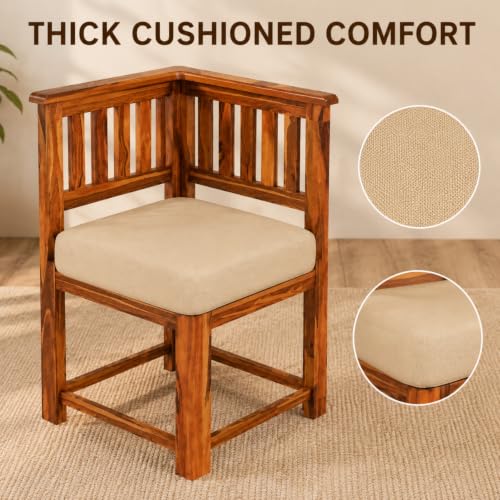 Image of Sheesham Wood 4 Seater Dining Table with 4 Cushioned Chairs for Living Room Home Office Dining Room Wooden Dininig Set (Natural Finish)