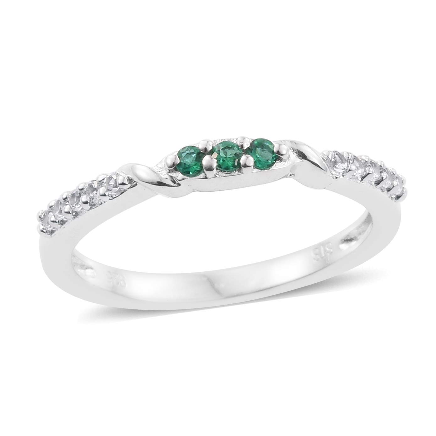 Shop LC 925 Sterling Silver Rhodium Plated Created Emerald White Created Sapphire Statement Ring for Women Ct 0.2 Christmas Gifts for Women