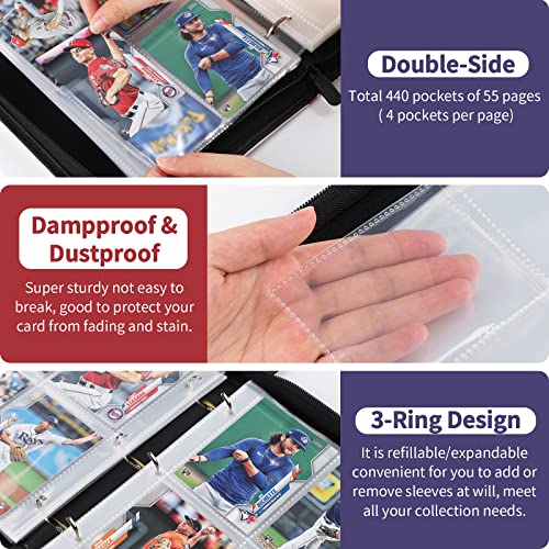 Geagmagc CB-440 Baseball Card Binder With Sleeves 440 Pockets, Gifts For Baseball Card Collectors, Trading Card Holder Compatible With Topps Card, 55 Sleeves Card Album Card Storage Organizer thumb #3