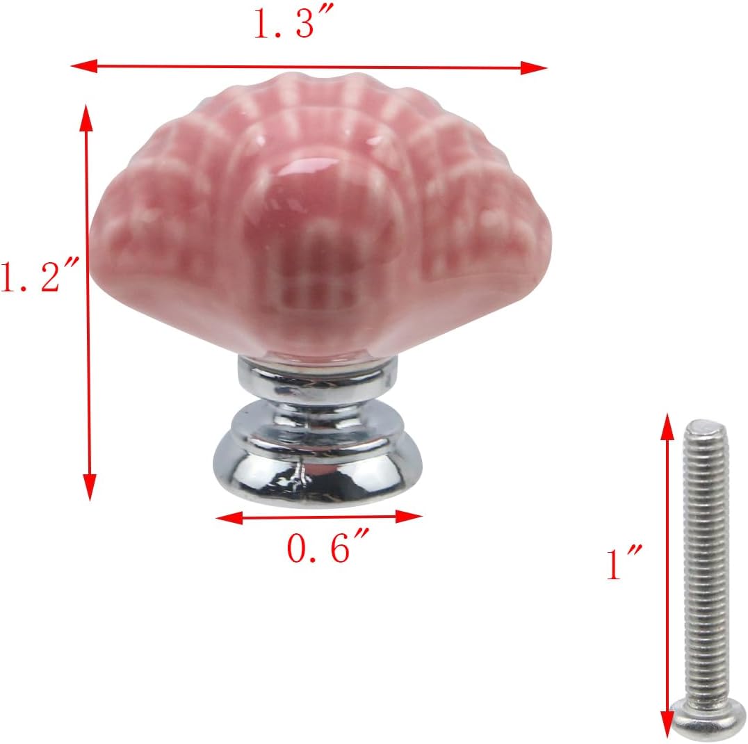 Geesatis 4 PCS Seashell Decorative Pull Knobs Cabinet Vintage Ceramic Knobs for Home Decoration Pull Handles, 1.3 inch, Pink