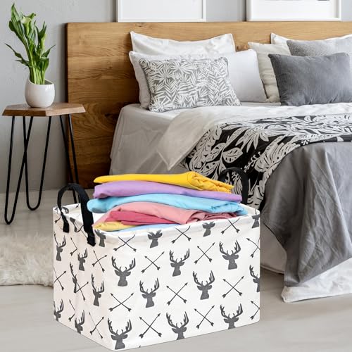 Image of Baby Storage Basket Nursery Box Laundry Hamper Organization Bins for Toys and Clothes with Handles (Deer)