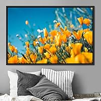 Framed Canvas Wall Art Bright Flowers Closeup Colorful Cool Floral Multicolor Petal Photography Realism Romantics - 16x24 inches