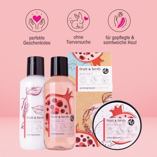 Accentra - Set de ducha para mujer Fruit & Herb en bonita cesta de regalo, 4 piezas, set de baño regalo con gel de ducha, loción corporal, exfoliante y sales de baño – Idea de regalo afrutada - imagen 4