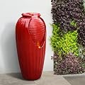 Teamson Home 32" Glazed Red Outdoor Water Fountain - Outdoor Décor Freestanding Floor Feature with Built-in LED Light, Glossy Red