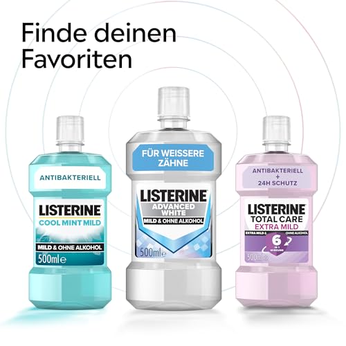 LISTERINE Advanced White Milder Geschmack 500 ml, Mundspülung zur Entfernung hartnäckiger Zahnverfärbungen, für weißere Zähne in nur 1 Woche, Mundwasser bekämpft wirksam Bakterien im Mundraum