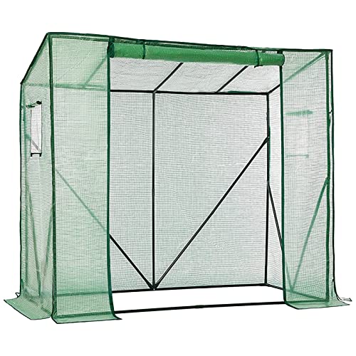 LARMNEE Tomatengewächshaus, Tomaten Gewächshaus, Tomatenhaus, Foliengewächshaus, Tomatenzelt, 200 x 77,5 x 149/170 cm, Stabil, mit PE Gitterfolie und Fernster, Schrägdach, Grün EGN30GH02G1 Cover