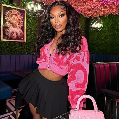 Perbai Womens V Neck Button Down Long Sleeve Colorblock Y2K Cropped Cardigan Sweater Jacket4