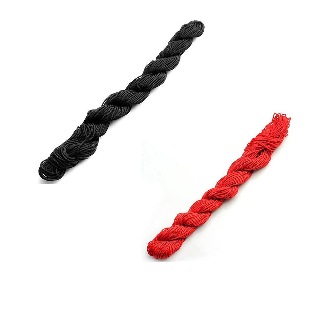 CRAFTS HAVELICRAFTS HAVELI Chinese Knot Macrame String Bracelet Wire Cord Thread 1mm – 30 Meters Black & Red, for DIY Necklace, Bracelet, Braided String, Jewellery & Craft Making