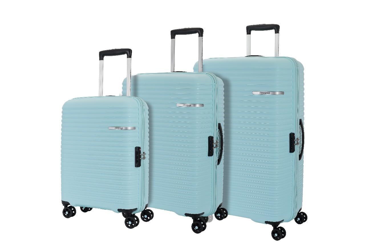 American Tourister Liftoff+ with TSA Lock & 8 Wheel, 3Pc Set (Small +Medium +Large) Hard PP Check-in Suitcase for Travel/Trolley Bag for Travel/Travel Bag with Double Wheel - Spa Blue