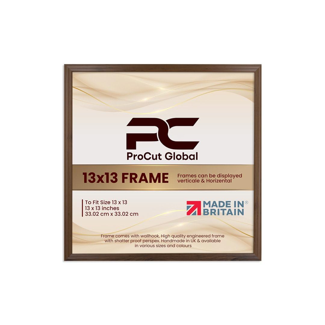 Procut Global 13X13 Walnut Picture Frames - Classic Wooden Photo Frame with Shatterproof Perspex for Wall or Tabletop - Perfect for Posters, Certificates & Prints - Sizes & Colors Available