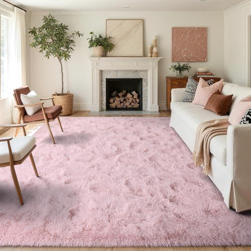Tapete Shaggy Rosa 5x8 pies para habitación y sala miniatura 1