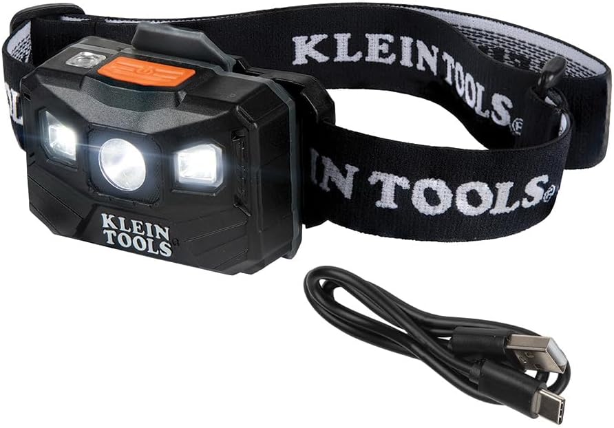 Klein Tools 56048 Rechargeable LED Headlamp, Adjustable Fabric Strap, 400 lms, All-Day Runtime, for Work, Running, Outdoor Hiking