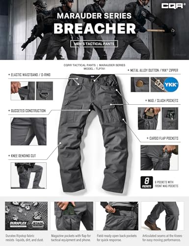 CQR Men's Flex Ripstop Tactical Pants, Water Resistant Stretch Cargo Pants, Lightweight EDC Hiking Work Pants - Image 5