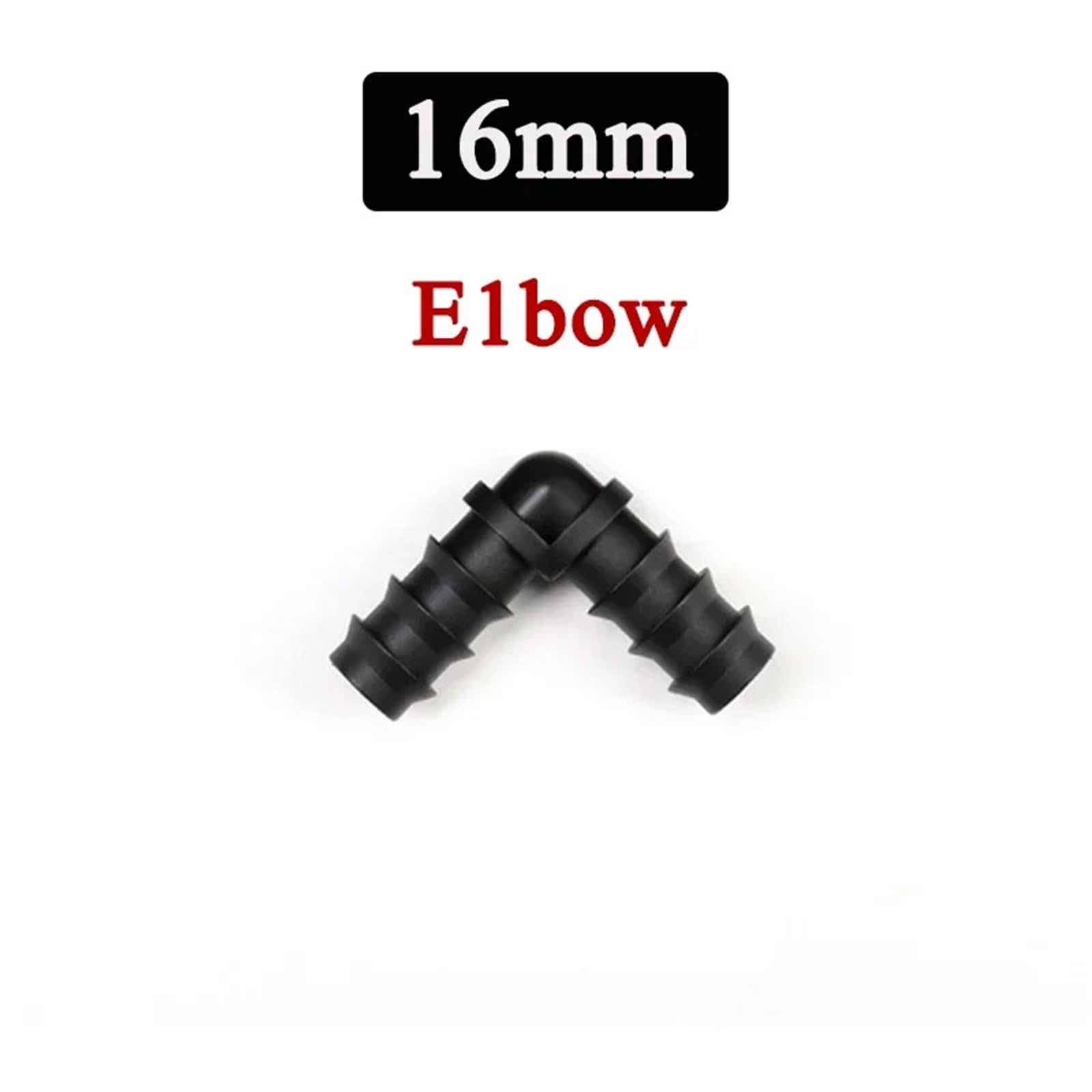 2 ~ 50 conectores de agua de pagoda de plástico de 16/20/25 mm de polietileno para accesorios de riego por goteo de jardín (codo de 16 mm, 50 piezas)