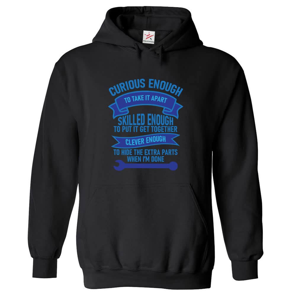Stars and Stripes Curious Enough To Take it Apart Classic Unisex Adults Pullover Hoodie For Mechanics (XXL, Black)
