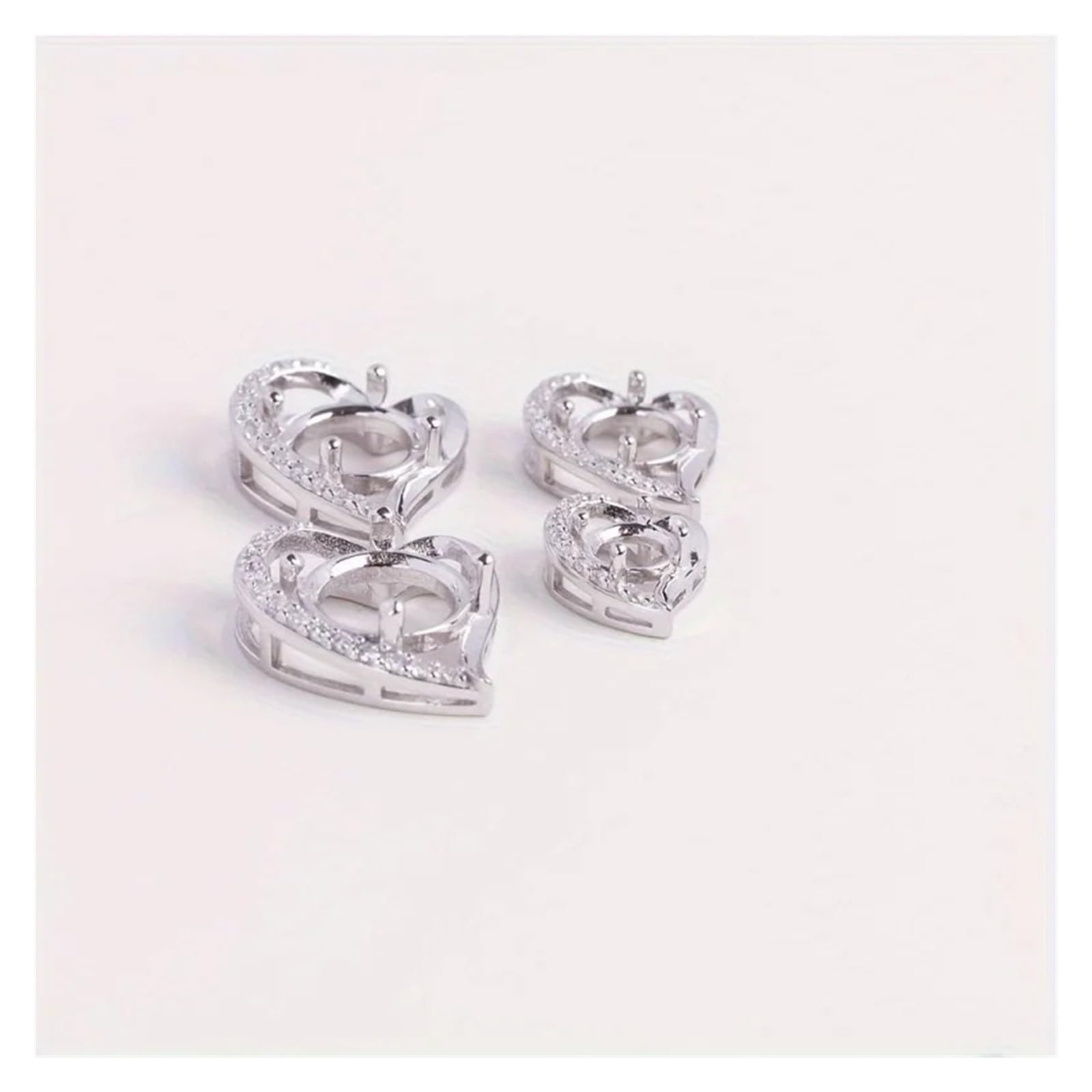 1pc 925 Sterling Silver a forma di cuore 5-9MM semplici impostazioni del pendente con montatura rotonda