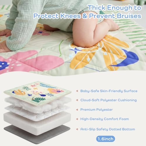 Image of 1.6 inch Thick Baby Play Mat, 71x59 Removable & Machine Washable Cover | Padded Memory Foam, Non-Slip Backing, 100% Baby-Safe Materials, Tummy Time Crawling, Outdoor, Bedroom, Living Room, Nursery