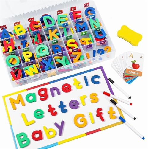 Image of LYSXP ABC Letters - 26 Upper & Lower Case Magnetic Letters for Classroom, Large Size Magnetic Board & 40 Study Cards
