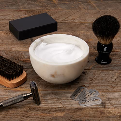 Beau Brummell The Original Marble Shaving Soap Bowl Handmade From 100% Natural Marble With Interior Grooves For Maximum Lather | Heat Retaining Stone Provides A Luxurious Hot Shave Experience #TOP7