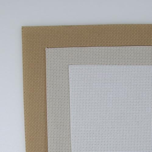 Image of KCS 3 pc of 15 inch x 18 inch(38cmx45cm) Counted Cross Stitch Cotton Aida Cloth Needlework Rolled Fabric Box,18CT,Khaki+Pearl Grey+White