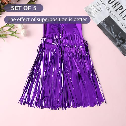 Image of 5 Pack 10 Feet Purple Fringe Garland Foil Fringe Garland Metallic Tinsel Streamers Fringe Backdrop Banner for Parade Floats Birthday Party Decorations Halloween Christmas Decoration (Purple)