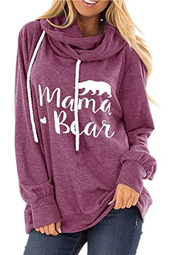 Utoeyarn Womens Mama Bear Printed Long Sleeve Drawstring Hooded Hoodie Sweatshirt XL Magenta