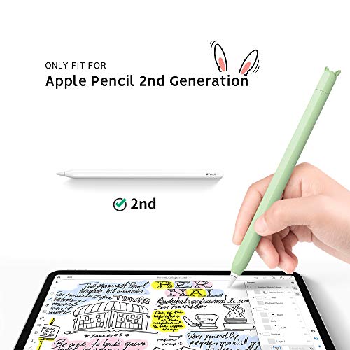 Image of Cute Ear Case Silicone Skin Cover for Apple Pencil 2nd Generation, and Protective Nib Cover Accessories Compatible with iPad Pro 11 12.9 inch,Green