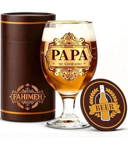 FAHIMEH Presentes para pai, jarro de cerveja personalizado, para pai aniversário presentes dia do pai aniversário Natal, de filhas e filhos originais ideias homens presentes com porta-copos, 400 ml