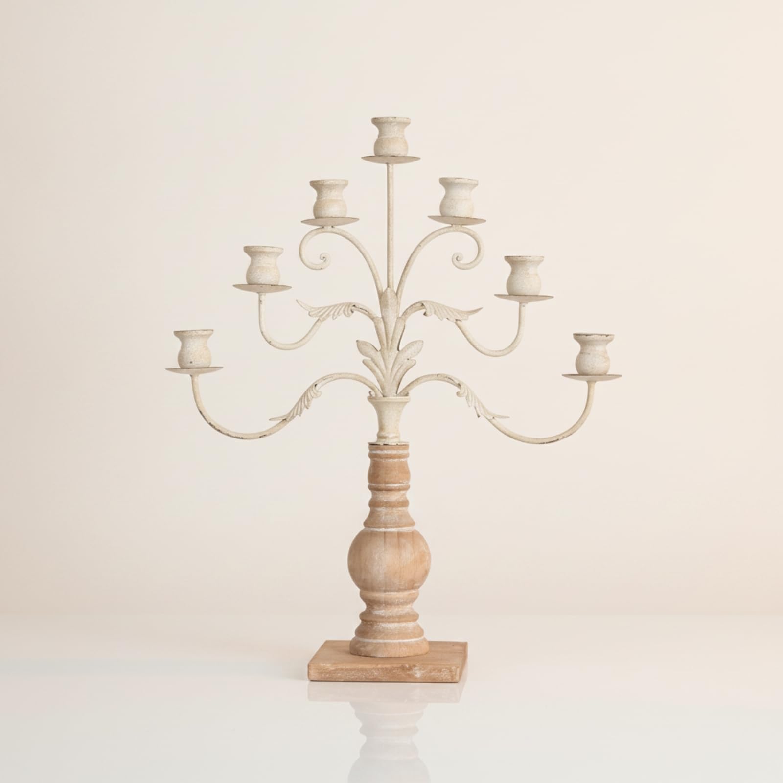 Qianly Candelabro da Tavolo Elegante Candelabro con Base in Legno Rustico Portacandele per Matrimonio, Ristorante