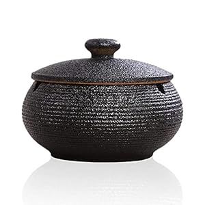Webao Aschenbecher aus Keramik mit Deckel für Draußen Retro Windaschenbecher Kreativer Standaschenbecher für Home Office Dekoration, Schwarz