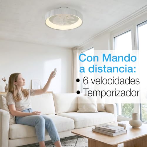 BRISANOVA ARMOR Ventilador de Techo con Luz LED, 7 Aspas, Silencioso, Mando a Distancia, 6 Velocidades y 3 Modos de Luz, Bajo Consumo, Modo Verano/Invierno, Instalación sencilla, Dormitorio/Salón