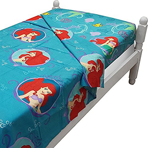 Disney 2pc Little Mermaid Bedding Twin Sheet Set Ariel Princess of The Waves Flat and Fitted Sheets