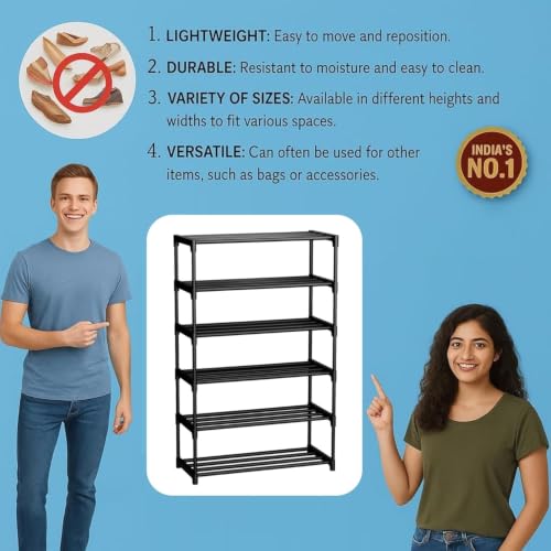 Image of Shoe Rack 6 Layer Shoe Rack for Home Plastic, Thick Strong Pipes for Heavy Load Multipurpose Organizer Rack Shoe, Cloth & Book Storage Shelf for Home, Balcony, Living Room & Workspace