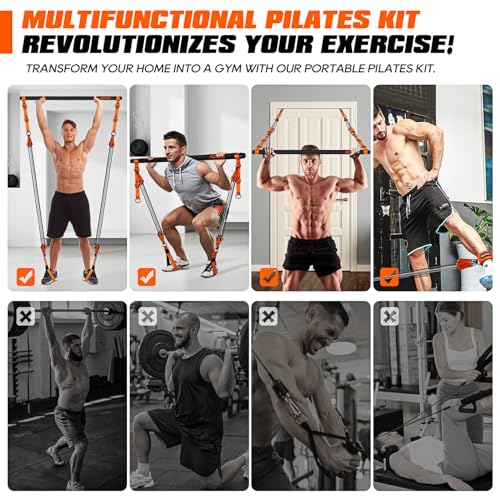 Pilates Bar Kit with Resistance Bands, Heavy Duty Pilates Equipment for Men, Strength Training Bar for Legs, Hip, Back, Arm, Abs, Chest, Shoulders, Portable Home Gym Full Body Workout Equipment3