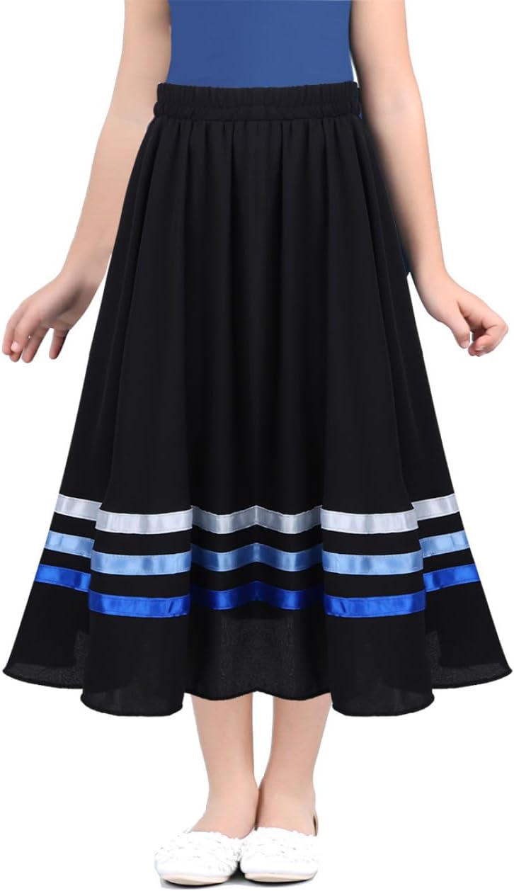 JEYPINMI Kids Girls Lyrical Dance Skirts Ballet Gymnastics Ballerina Skirt Festive Performance Dancewear