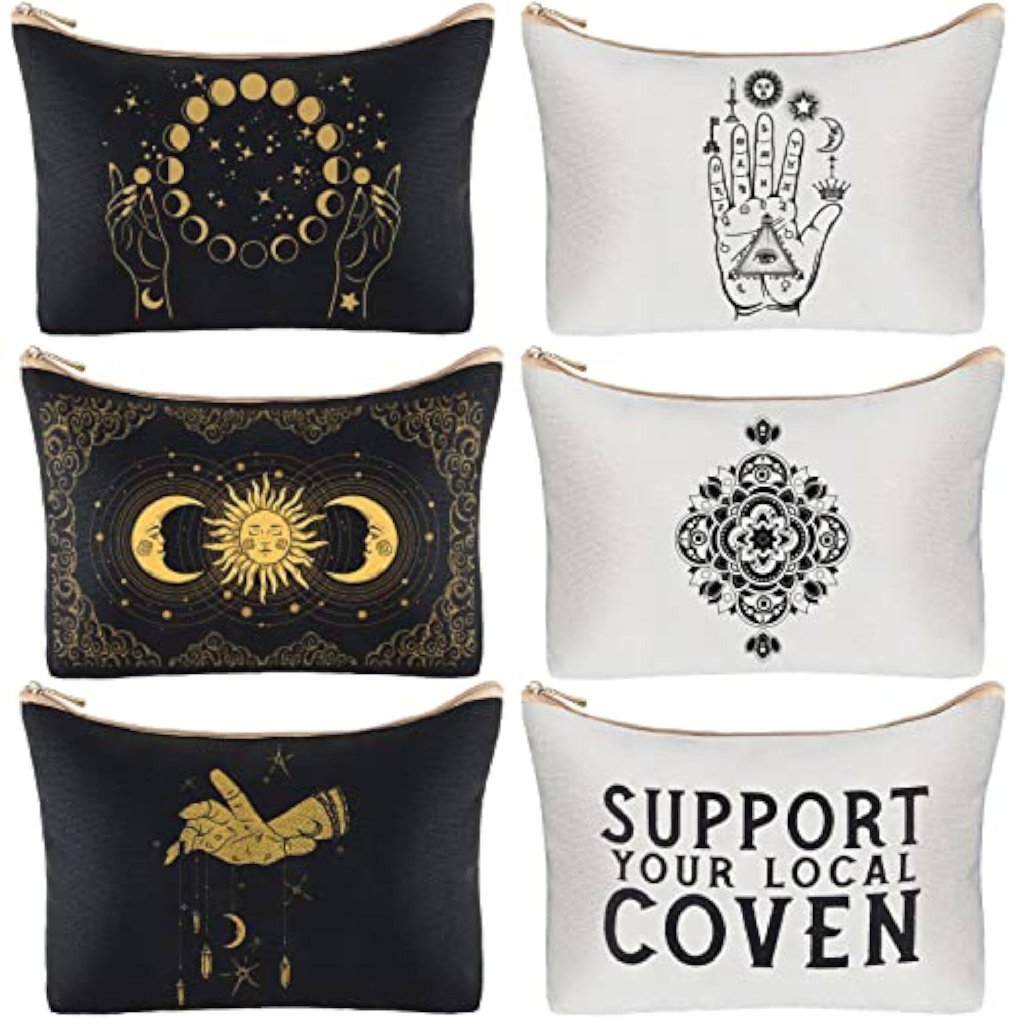 6 Pieces Moon Witch Zipper Pouch Bag Set