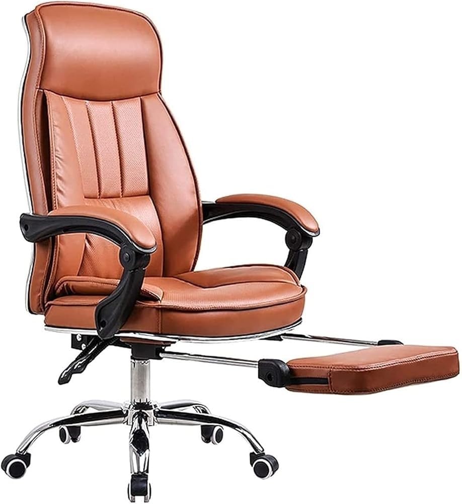 HTTGDGDH High Back Leather Recliner Office Chair - Adjustable Swivel Chair For Home Gaming & Work - Ergonomic Task Chair With Comfort Design,Marrone-With feet