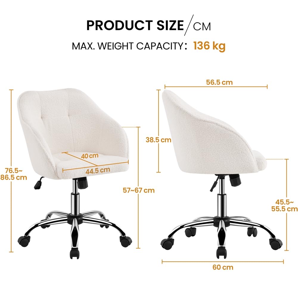 Yaheetech Silla Oficina de Bouclé con Ruedas Giratoria de 360° Blacnco